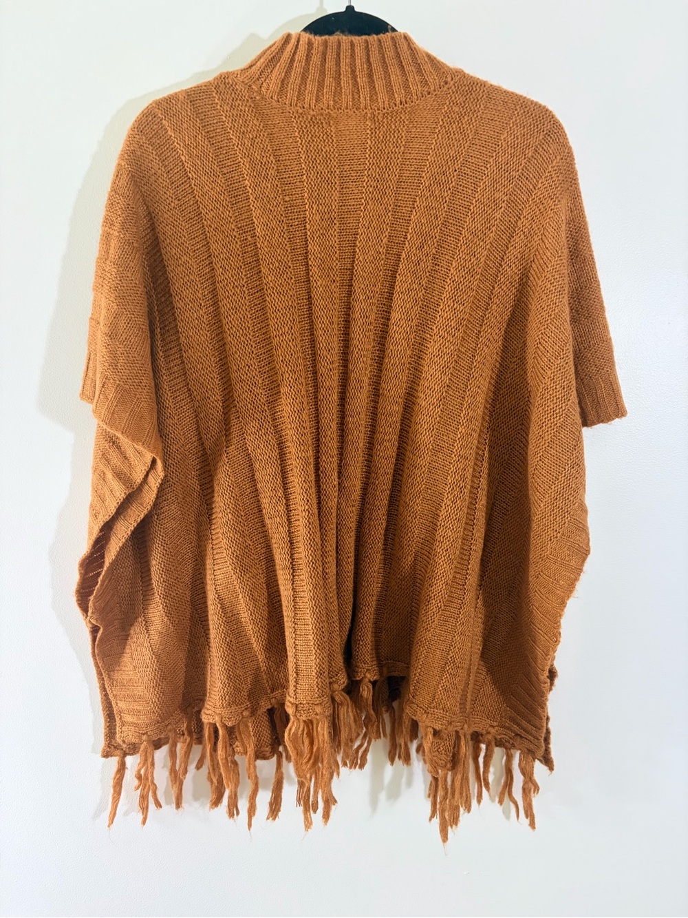 Ultra Flirt Rust Fringe Knit Poncho Sweater - Picture 6 of 9
